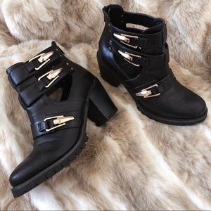 Blank with Gold Buckle Ankle Boots